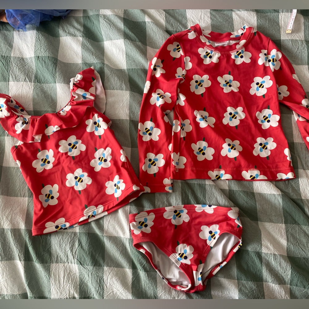 3 Piece Hanna Andersson Red Trim Swimwear Set